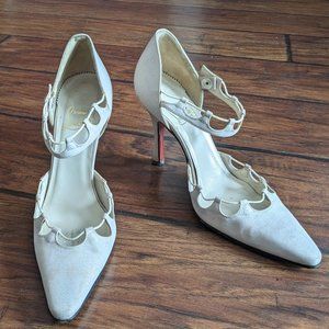 Christian Louboutin Ivory Satin Lattice Pumps Vintage 90s